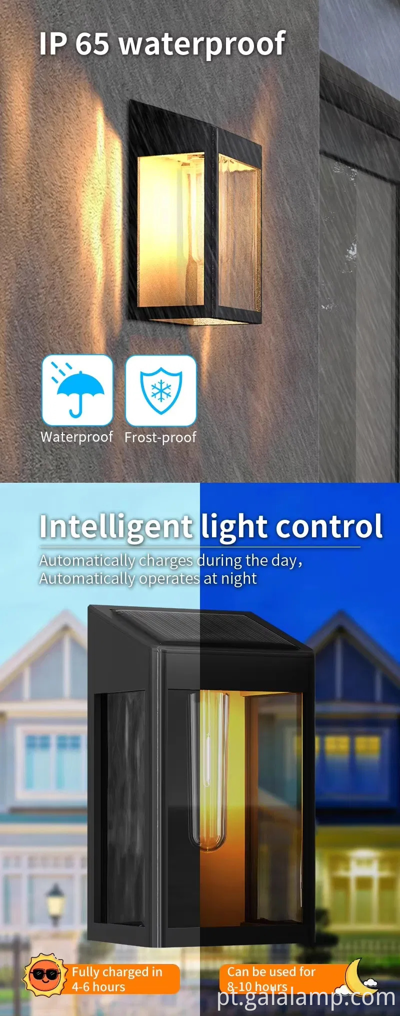 Lâmpada de parede externa sensível à luz sem perfuração necessária